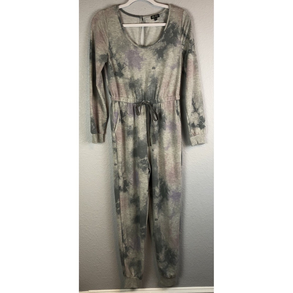 Lily Rose Womens Small Jumpsuit Scoop Neck Multicolor Long Sleeve Soft Romper